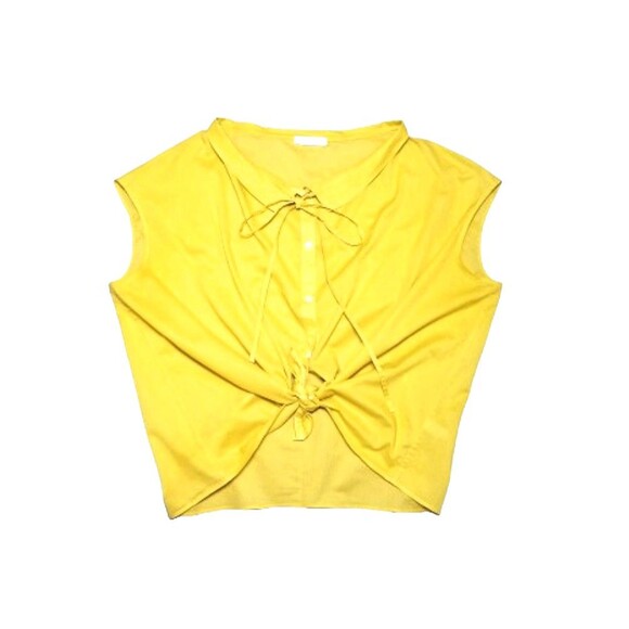 Araks Tops - ARAKS Golden Yellow Top Collared Cotton Button Front Necktie Cap Sleeve XL 14 16